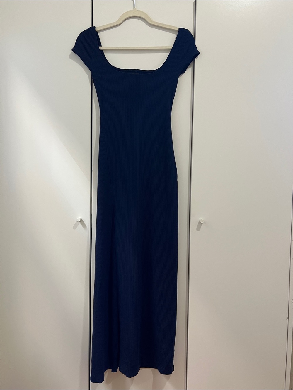 Reformation | Navy Ribbed Cap Sleeve Scoop Neck Slit Maxi Dress | S⁠